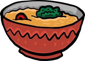 Soup in a red bowl, illustration, vector on white background