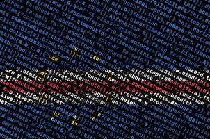 Cabo verde flag is depicted on the screen with the program code. The concept of modern technology and site development photo