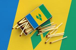 Saint Vincent and the Grenadines flag is shown on an open matchbox, from which several matches fall and lies on a large flag photo