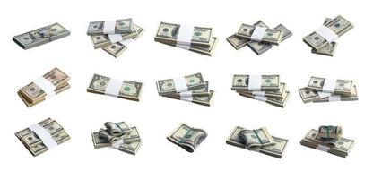 Big set of bundles of US dollar bills isolated on white. Collage with many packs of american money with high resolution on perfect white background photo