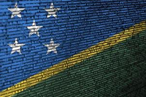 Solomon Islands flag is depicted on the screen with the program code. The concept of modern technology and site development photo