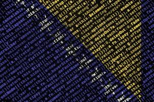Bosnia and Herzegovina flag is depicted on the screen with the program code. The concept of modern technology and site development photo