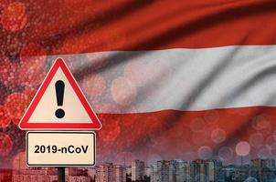 Austria flag and Coronavirus 2019-nCoV alert sign. Concept of high probability of novel coronavirus outbreak through traveling tourists photo