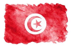 Tunisia flag is depicted in liquid watercolor style isolated on white background photo