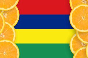Mauritius flag in citrus fruit slices vertical frame photo