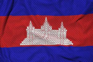Cambodia flag printed on a polyester nylon sportswear mesh fabri photo
