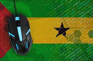 Sao Tome and Principe flag and computer mouse. Digital threat, illegal actions on the Internet photo
