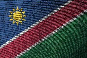 Namibia flag is depicted on the screen with the program code. The concept of modern technology and site development photo