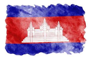 la bandera de camboya se representa en estilo acuarela líquida aislado sobre fondo blanco foto