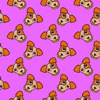 Sad dog, seamless pattern on purple background. vector