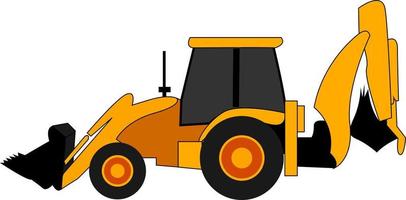 Excavator yellow tractor, illustration, vector on white background.