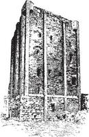 Tower of Beaugency, part of the city,  vintage engraving. vector