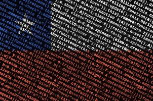 Chile flag is depicted on the screen with the program code. The concept of modern technology and site development photo