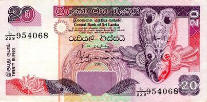 fragmento de billete de 20 rupias de sri lanka es la moneda nacional de sri lanka foto