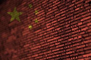 China flag is depicted on the screen with the program code. The concept of modern technology and site development photo