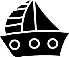 Little black ship with sail, illustration, vector on white background.