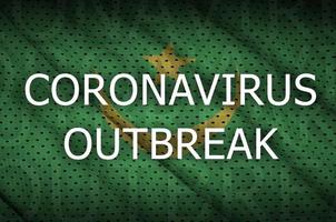 Mauritania flag and Coronavirus outbreak inscription. Covid-19 or 2019-nCov virus photo