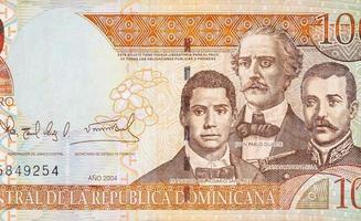 Francisco Del Rosario Sanchez portrait with Matias Ramon Mella and Juan Pablo Duarte depicted on old one hundred peso note photo