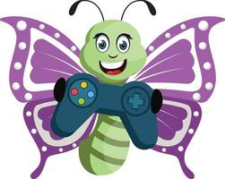 Butterfly with gamepad, illustration, vector on white background.
