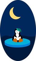 A penguin and a moon, vector or color illustration.