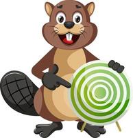 Beaver holding target, illustration, vector on white background.