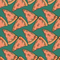 Pizza pattern, seamless pattern on green background. vector