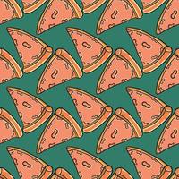 Pizza pattern, seamless pattern on green background. vector