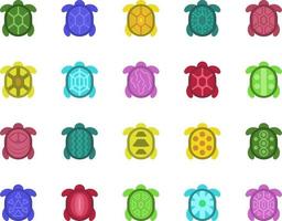 paquete de iconos de tortugas coloridas, ilustración, vector, sobre un fondo blanco. vector