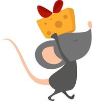 Mouse with cheese, illustration, vector on white background.