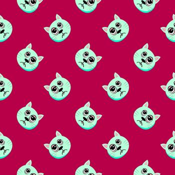 Bored cat, seamless pattern on red background. vector