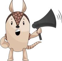 Armadillo with megaphone, illustration, vector on white background.