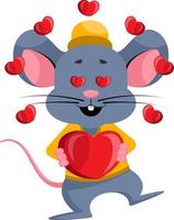 Mouse with hearts, illustration, vector on white background.