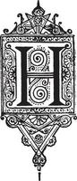 H, Ornate initial, vintage illustration vector