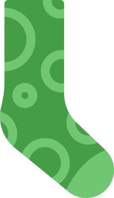Green sock with circles, illustration, vector on a white background.