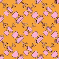 Pink chair with wheels ,seamless pattern on orange background. vector