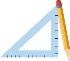 A triangle ruler and a pencil, vector or color illustration.