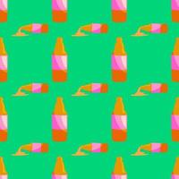 Beer in bottle, seamless pattern on green background. vector