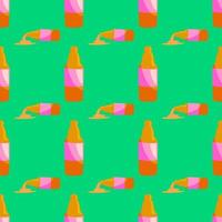 Beer in bottle, seamless pattern on green background. vector