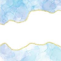 Blue Gradient Watercolor Alcohol Ink Border With Gold Glitter Dust Confetti vector