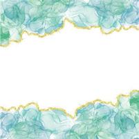 Blue Gradient Watercolor Alcohol Ink Border With Gold Glitter Dust Confetti vector