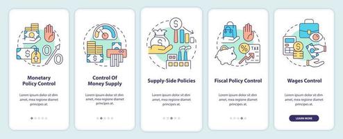 Controlling inflation onboarding mobile app screen. Walkthrough 5 steps editable graphic instructions with linear concepts. UI, UX, GUI template. vector