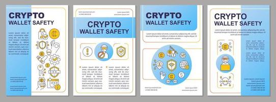 seguridad de la plantilla de folleto azul de crypto wallet. almacenamiento de monedas. diseño de folletos con iconos lineales. 4 diseños vectoriales editables para presentación, informes anuales. vector