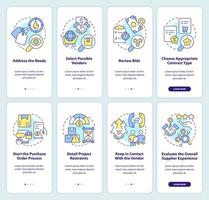 Create effective procurement plan onboarding mobile app screen set. Walkthrough 4 steps editable graphic instructions with linear concepts. UI, UX, GUI template. vector