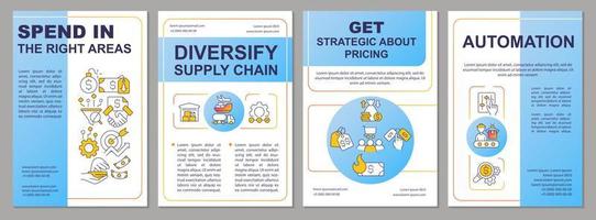 Inflation strategy for business blue brochure template. Leaflet design with linear icons. Editable 4 vector layouts for presentation, annual reports.