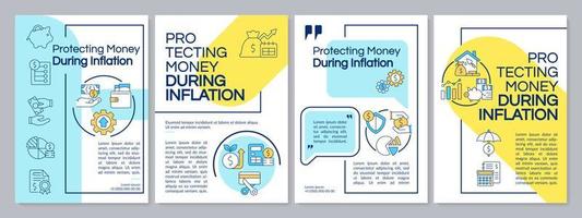 Protecting money during inflation blue and yellow brochure template. Leaflet design with linear icons. Editable 4 vector layouts for presentation, annual reports.