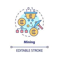 icono del concepto de minería. tecnología de cadena de bloques. forma de ganar dinero con la ilustración de línea delgada de idea abstracta criptográfica. dibujo de contorno aislado. trazo editable. vector