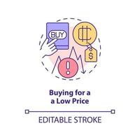 Buying for low price concept icon. Digital finances. Common crypto mistake abstract idea thin line illustration. Isolated outline drawing. Editable stroke. vector