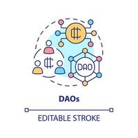 DAOs concept icon. Decentralized autonomous organization. Way to make money on crypto abstract idea thin line illustration. Isolated outline drawing. Editable stroke. vector