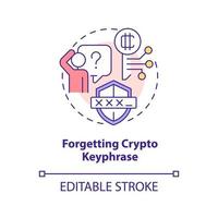 Forgetting crypto keyphrase concept icon. Common blockchain mistake abstract idea thin line illustration. Isolated outline drawing. Editable stroke. vector