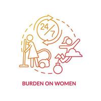 Burden on women red gradient concept icon. Increase responsibility. Social effect of overcrowding abstract idea thin line illustration. Isolated outline drawing. vector